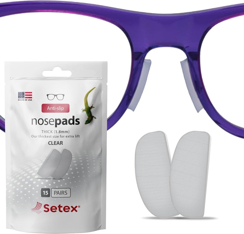 Setex Store Gecko Grip 1.8mm Thick Anti Slip Eyeglass Nose Pads, (Bulk Pack 15 Clear Pair) USA Made, 2500 Innovative Microstructured Fibers per Nose Pad, 1.8mm x 7mm x 16mm - Image 1